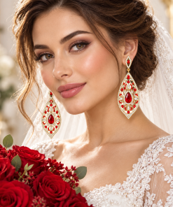 گوشواره استیل مجلسی طرح اشک با نگین قرمز