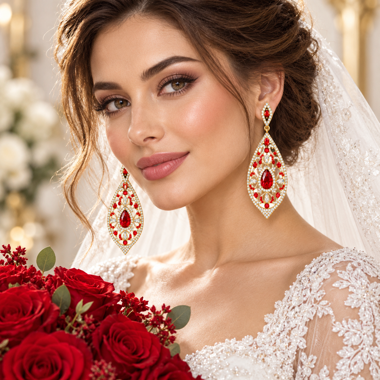 گوشواره استیل مجلسی طرح اشک با نگین قرمز گوشواره استیل مجلسی طرح اشک با نگین قرمز