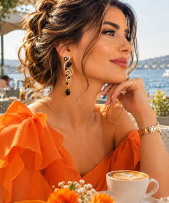 گوشواره مجلسی زنانه آویزی بلند نگین‌دار طرح طاووس