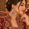 گوشواره مجلسی زنانه نگین‌دار قرمز طرح انار