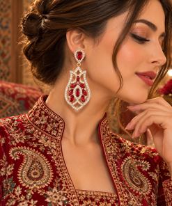 گوشواره مجلسی زنانه نگیندار قرمز طرح انار