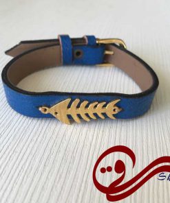 دستبند چرم رنگی آبی پلاک ماهی استیل رنگ ثابت Girl's Bracelet Leather Steel Solid color