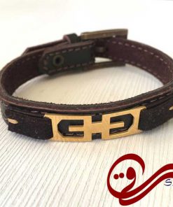 دستبند چرم درجه یک قهوه ای تیره نازک پلاک استیل رنگ ثابت Leather Bracelet white Steel Solid color