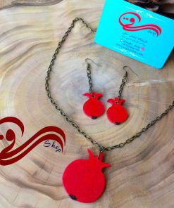 نیم ست گردنبند و گوشواره انار چوبی set bracelet Necklaces Wooden pomegranate