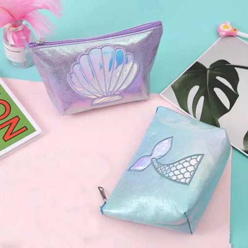 کیف آرایشی هولوگرامی مات پری دریایی Mermaid Hologram matte Makeup bag