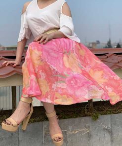 دامن حریر گل سوسن صورتی pink Lily Hariri skirt
